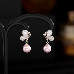 Japanse Koreaanse zintuigen Franse oorbellen Designer sieraden Pearl earring S925 zilveren naald korte zirkoon vlinder voor vrouwen