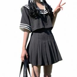 Japanse Koreaanse Versi Zwart Wit JK Pak Vrouw Schooluniform Crop Sailor Top Cosplay Kostuums Student Meisjes Plooirok 88DK #