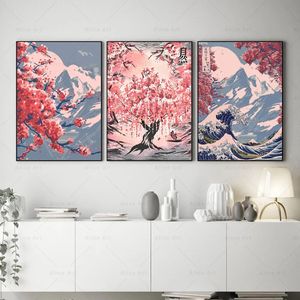 Japanse landschapsposters en prints Sakura The Great Wave Canvas schilderen schilderij Kanagawa kunst Wall Art Foto's voor woonkamer anime slaapkamer thuisdecoratie wo6