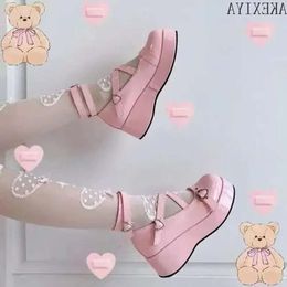 Japonés lolita 43 sandals tamaño más zapatos Mary Jane Women Heart Buckle Jk Lovely Girl Student Kawaii Sweet Waterproofsa 163