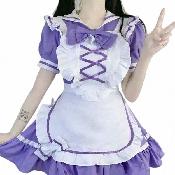 Japonais Lolita Purple Maid Cos Dr Soft Girl Femmes Princ Bow Dres Kawaii Cosplay Costume Vêtements l7Kt #