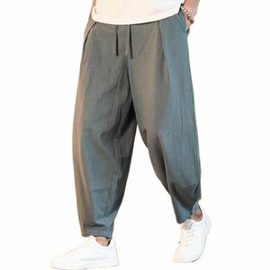 Pantalon en lin Cott pour hommes en vrac japonais Homme SummerCasual Harem Pant Pantalon en lin de couleur unie Streetwear Plus Taille S-5XL I3Zl #