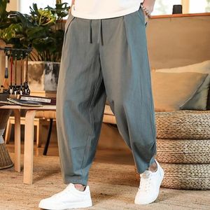 Japonais lâche hommes coton lin pantalon mâle été décontracté sarouel couleur unie pantalon en lin streetwear grande taille S-5XL 240124