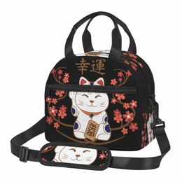 Bolsa de almuerzo japonesa Lucky Cat para mujeres, adolescentes, niñas, lonchera aislada reutilizable con correa para el hombro, bolsa de mano duradera impermeable t7CI #
