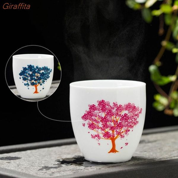 Taza de té Sakura mágica japonesa temperatura fría decoloración cambio de Color taza de té flor tazón de cerámica tazas platillos