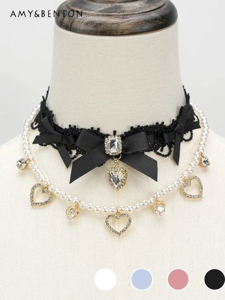 Collier Double couche en perles et cœur, produit en série, Mine japonaise, industrie lourde, pendentif Lolita, Accessoires pour cheveux de filles, 240106