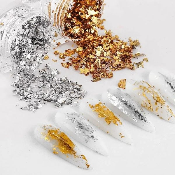 Amélioration des ongles japonais et bricolage en papier décoratif en gros fragments de fil d'or en gros de l'huile et de la colle