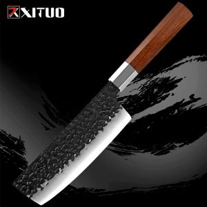 Couteau jakiri chef nakiri 7 pouces pro nakiri couteau à main forgé de cuisine de cuisine couteau à haut carbone en acier au couteau octogonal