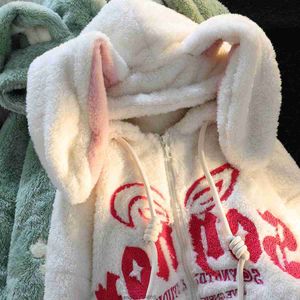 Japonais surdimensionné mignon rabbit oreille d'agneau coton pour hommes femmes en hiver, doux et cool, niche veste de rue frite