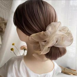 Japans oversized premium glanzende organza haar scrunchies verklaring solide transparante haarband vrouwen mode haar touw hoofdtooi