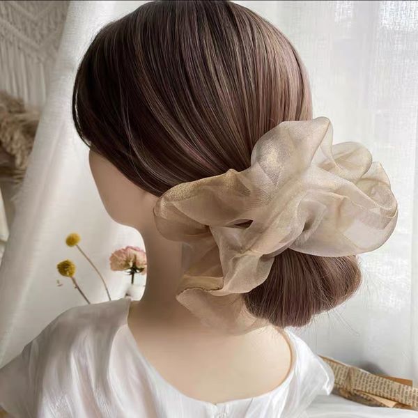 Japonais surdimensionné Premium brillant Organza cheveux chouchous déclaration solide Transparent bandeau de cheveux femmes mode cheveux corde coiffure