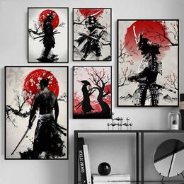 Pittura giapponese Poster e stampe Giappone Samurai Art Canvas Painting Anime Wall Art Immagini per soggiorno Home Decor323T