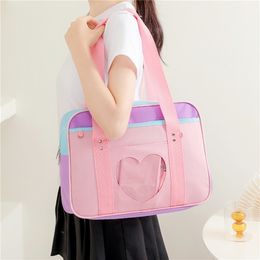 Japanse preppy stijl jk roze uniforme schouderschooltassen voor vrouwen meisjes canvas grote capaciteit casual bagage handtassen 220611