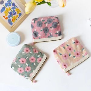 Japonais rétro velours côtelé porte-monnaie femme été fleur imprimer mignon Compact Portable Mini rouge à lèvres petits sacs fille étui à cosmétiques