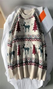 Retro Japonais Harajuku Christmas Elk Round Neck Pullover Couple Men039s and Women039s Playage rembourré 2012144000973