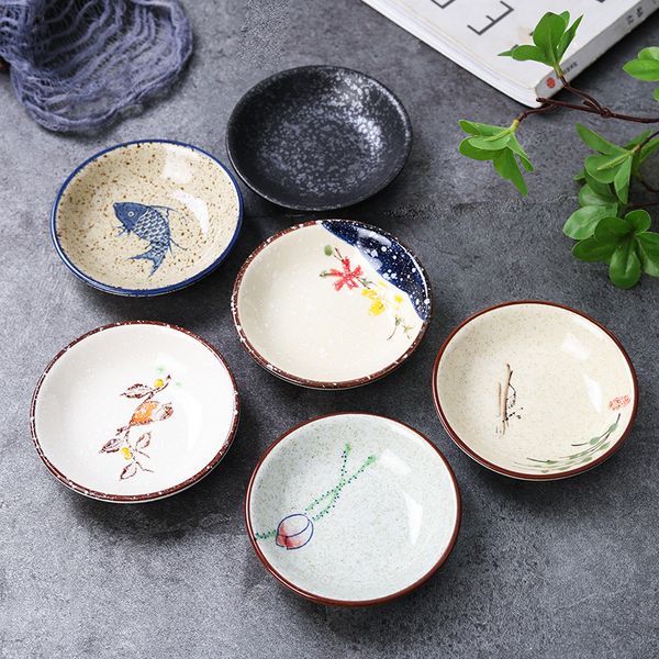 Plat d'accompagnement en porcelaine rétro japonais plats d'accompagnement en céramique plats d'assaisonnement de bol plats de Sauce de trempage de soja