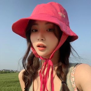 Japonais Rose rouge mignon seau chapeau été séchage rapide mince Protection solaire sangle femmes chapeaux grands avant-toit UV casquettes 240103