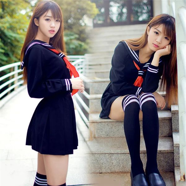 Costume de marin japonais, costume Anime pour filles, uniforme de lycéen, manches longues, vêtements sexy JK, couleur marine, 240301