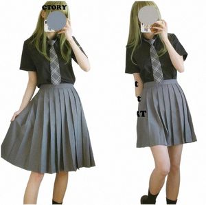 Japans matrozenpakje schooluniform studentenkleding klasse Japans JK uniform shirt lg rok jas drie / set grijze set t38n #