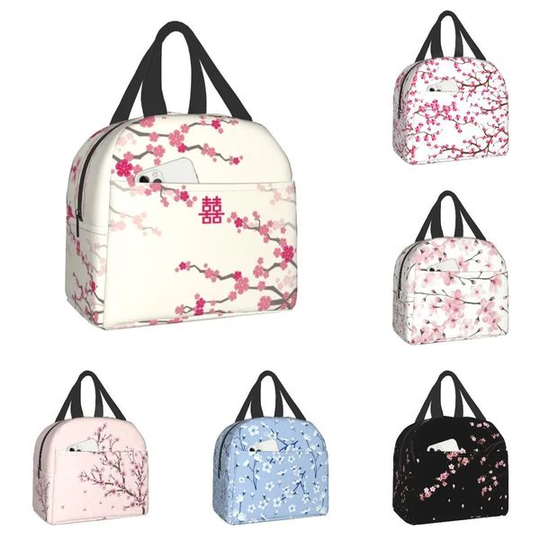 Bolsas de almuerzo con aislamiento de flores de cerezo japonesas Sakura para mujeres refrigerador térmico reutilizable flores Bento Box niños escolares 240109