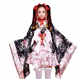 Japonais Sakura Kimo Lolita Dres femmes gothique tenue de femme de chambre Dr Halen Costumes Anime Cosplay Costume R8R0 #