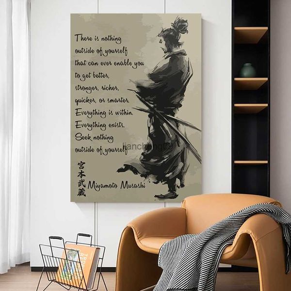 Póster de arte de pared Samurai japonés Miyamoto Musashi, Mural inspirador Vintage, decoración del hogar, lienzo impreso, elementos decorativos L230620