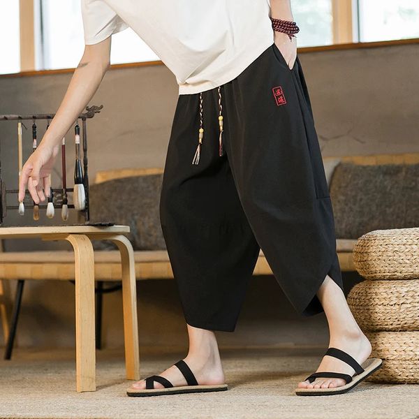 Shorts de samurai japonais hommes été kimono baignoire traditionnelle pantalon occasionnel des vêtements asiatiques noirs yukata pantalon de jambe large 240506