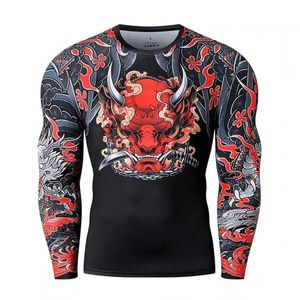 T-shirt de style samouraï japonais pour hommes 3D à manches longues Top Gym Fitness T-shirts T-shirt surdimensionné Sport Vêtements de course 240226