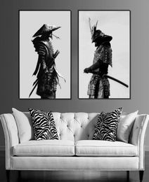 Toile d'art mural de guerrier samouraï japonais, affiche murale orientale noire blanche japonaise, peinture murale de samouraï pour salon Bedro8881557