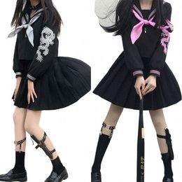 École japonaise Bad Girl Style Uniforme Plus Taille JK Rose Drag Black Sailor Basic Carto Sailor Uniforme Ensembles Femmes Fille COS k1yQ #