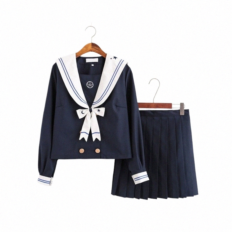 japanese School Dres Anime Cosplay College Middle High School Jk Uniform Stars Mo With Tie Pleated Skirt Sailor Suit girls 591W#