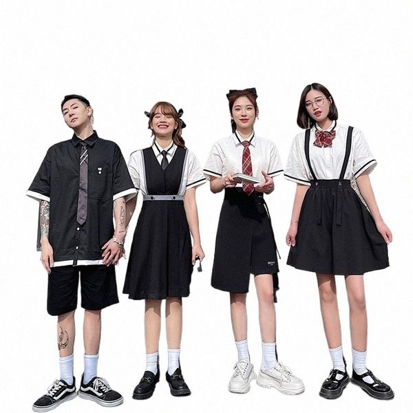 Falda de colegiala japonesa Inglaterra Mini negro Dr Fi sólido alto cintura Harajuku faldas Jk uniforme camisa marinero Dres s40t #