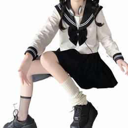 Japanse schoolmeisjesuniform JK Black Sailor Basic Carto Navy Sailor Uniform Sets Marinekostuum Dames Meisjeskostuum Uniform L5HA #