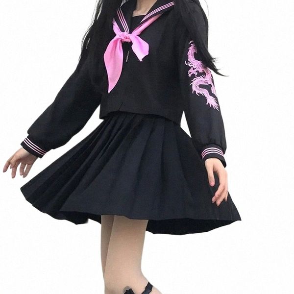 Japonais School Girl Uniforme Rose Sier Drag Sailor Outfit Jupe Ensembles Jk Sailor Seifuku Uniforme Cos Student School Vêtements d3ns #