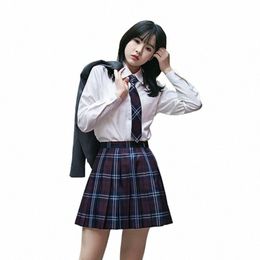Japonais School Girl Uniforme Jupes plissées Uniforme scolaire japonais Jupe à carreaux Collège Sexy JK Uniformes pour femme Ensemble complet p7wC #