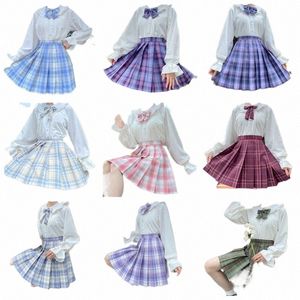 Japanse School Jk Uniform Orthodoxe College Stijl Lolita Matrozenpakje Meisjes Herfst Geplooide Geruite Rok En Wit Overhemd Anime Pak s4FA #
