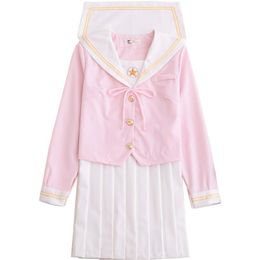 Uniforme scolaire japonais cosplay femmes Sakura rose clair hauts jupe plissée blanche uniforme JK filles marin japonais Suit285Y