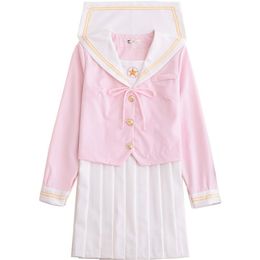 Uniforme scolaire japonais cosplay femmes Sakura rose clair hauts jupe plissée blanche uniforme JK filles marin japonais Suit210H