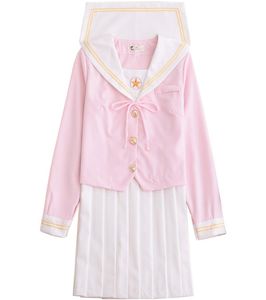 Uniforme scolaire japonais cosplay femmes Sakura rose clair hauts jupe plissée blanche uniforme JK filles costume de marin japonais 7031763