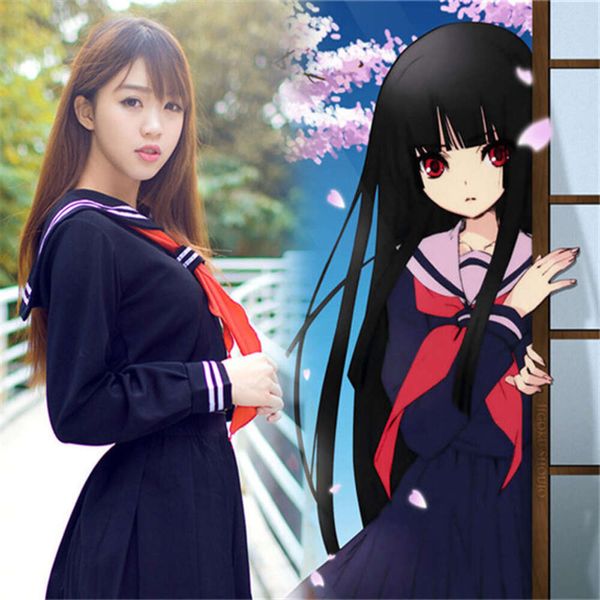 Uniforme scolaire japonais pour filles, uniformes d'automne à manches longues pour étudiants, uniformes de marin, Costume de Cosplay Anime Hell Girl avec chaussettes C30153AD