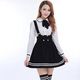 Japanse Schooluniform voor Meisjes Studenten Klasse Zoete Kleding Marine Bandjes Rok Wit Overhemd Kous 3 Stuks Set 240325