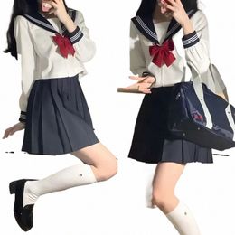 Uniforme scolaire japonais Fille JK Costume Sexy Blanc et Marine Top Cravate Rouge Blanc Trois Uniformes de Marin de Base Ensemble Jupe Plissée Femmes h3y4 #