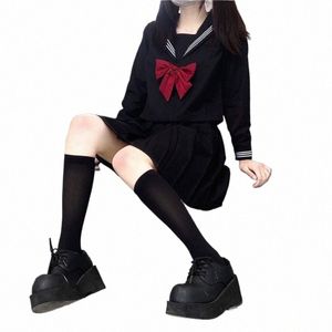 Uniforme scolaire japonais Filles Plus Taille JK Costume Cravate Rouge Noir Trois Uniformes De Marin De Base Femmes Lg Manches Costume V1iB #