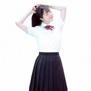 Japans schooluniform JK korte mouwen o-hals getailleerd taille shirt | Japan orthodoxie shirt Peter Pan kraag geplooide zwarte rok X53N #