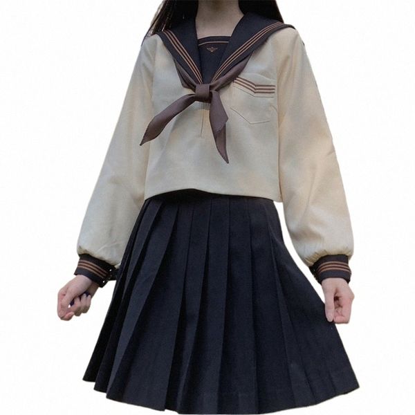 Uniforme scolaire japonais JK Uniforme Fille S-XXL Marine JK Marron Écharpe Collège Costume Marin Costume Femmes Chemise Sexy Jupe Plissée 477p #