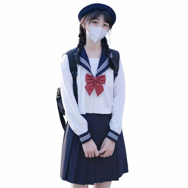 Uniforme scolaire japonais Blanc Marine Seifuku Écolière Sailor Costume Étudiant Filles Lycée Uniformes Costume Femmes Sexy JK Jupe P6BD #