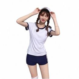 Uniforme scolaire japonais Femmes Jersey Anime Cosplay Costume Gym Sportwear Pom-pom girl Volleyball JK Nouveau T-shirt Shorts Bloomers n9Pt #