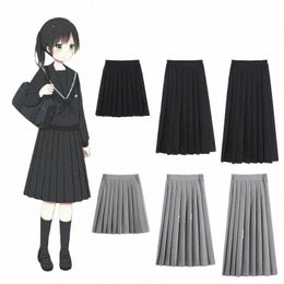 Uniformes escolares japoneses para niñas Traje plisado de color sólido Negro Gris Estudiante de secundaria Chicas Academia Estilo Bottoms G8qu #