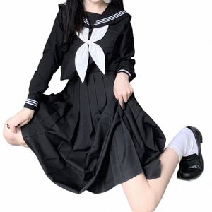 Japanse Schooluniformen Stijl Student Meisjes Marine Kostuum Vrouwen Sexy Zwart JK Lg Dr Pak Sailor Blouse Plooirok Set 44cN #