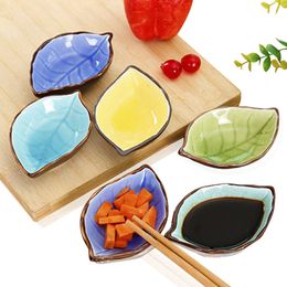 Plat d'assaisonnement japonais assaisonnement au vinaigre de cuisine assiette à Sauce feuilles artisanales assiettes en céramique plats à Sauce à Sushi japonais